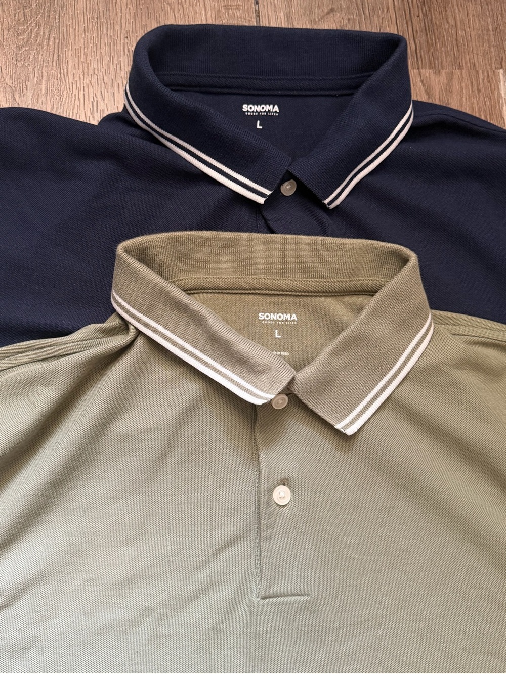 Sonoma Men’s Polo Shirts Lot of 2 Size L Navy & Green Solid Short Sleeve - Picture 2 of 6